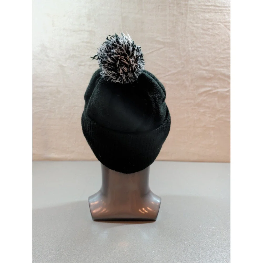 D2S Est 1991 Black Cuffed Beanie Hat Pom Pom Acrylic Knit Winter Cap Mens Womens